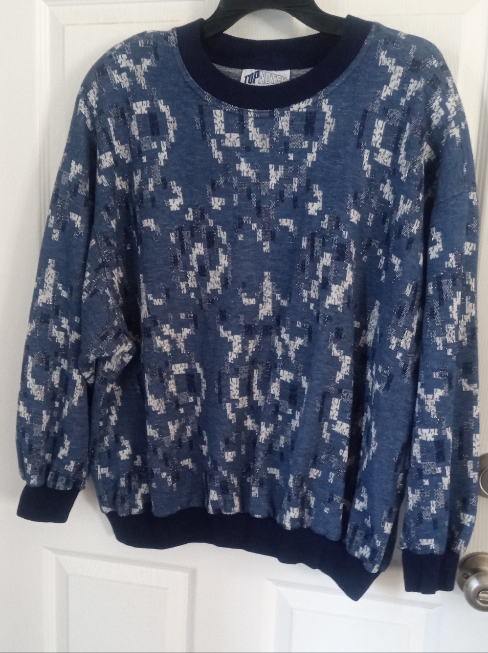 Blue Patterned Crewneck Sweater